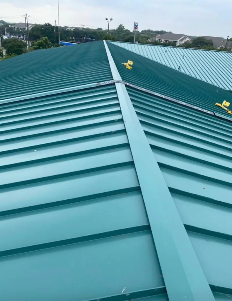 Green commercial metal roof ridge and valley for Metal Roof Repair in West Rockhill